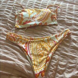 SHEIN Yellow and Pink Paisley Bikini